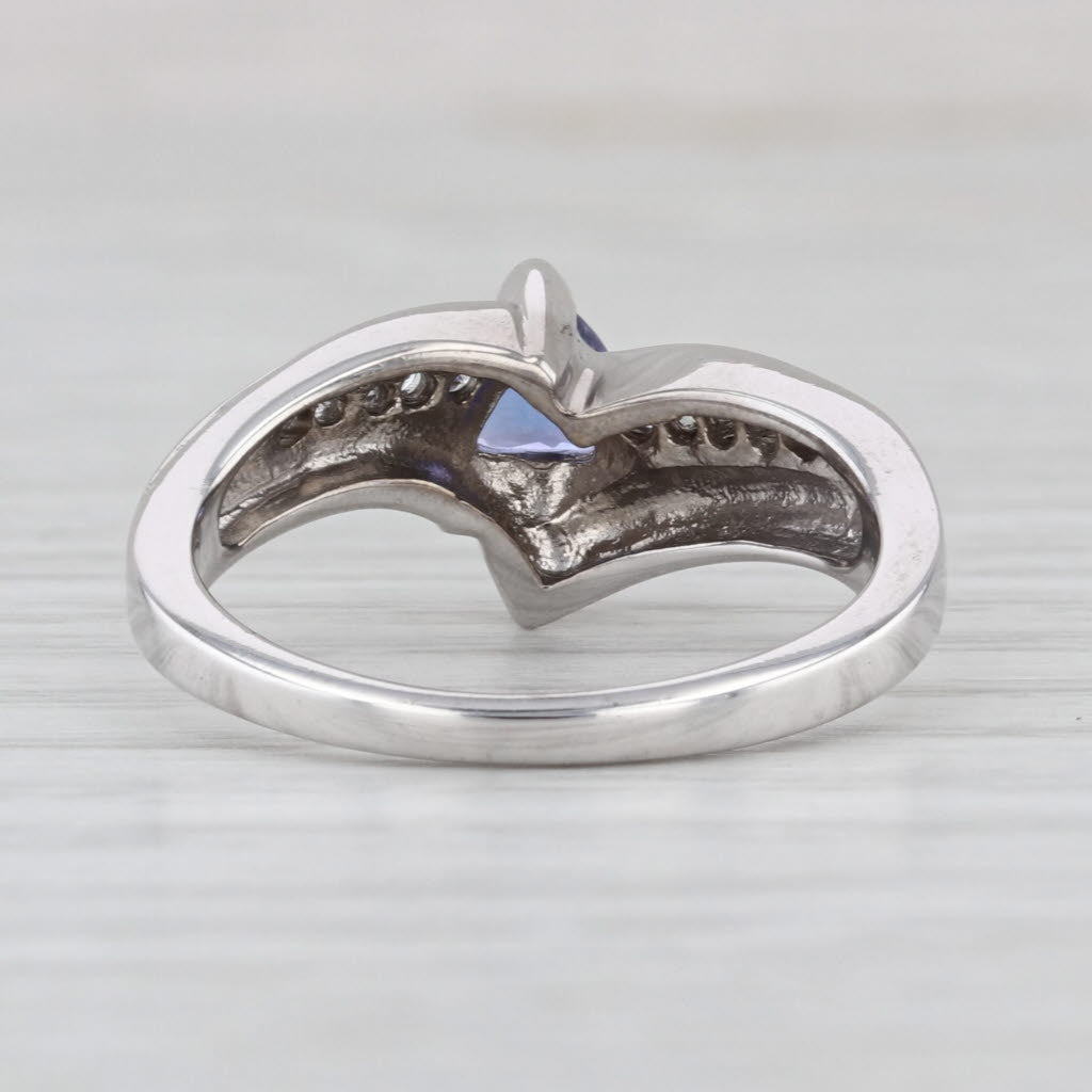 0.60ctw Trillion Tanzanite Diamond Ring 14k White Gold Size 7 Bypass