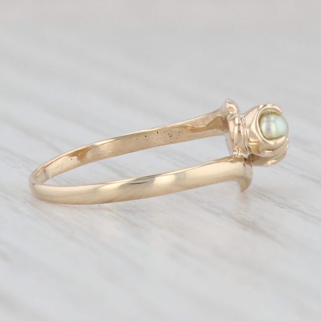 Light Gray Vintage Cultured Pearl Bypass Ring 12k Yellow Gold Small Size 3.5