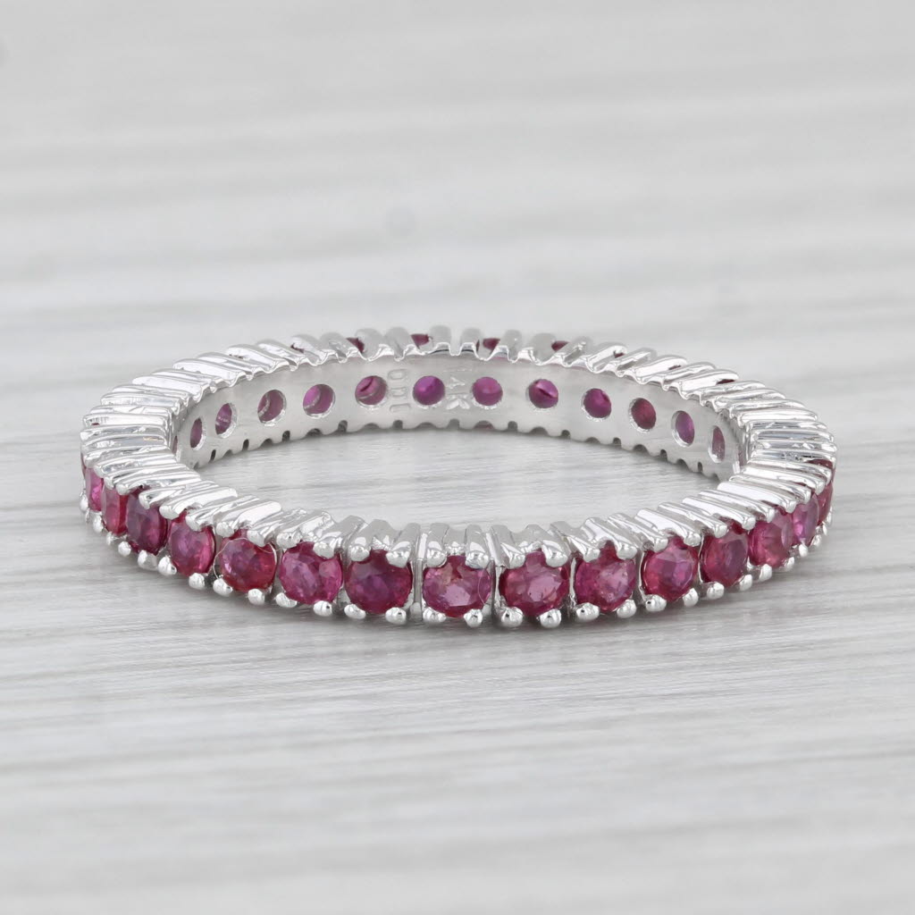 Light Gray 0.94ctw Ruby Eternity Band Stackable Wedding 14k White Gold Size 6.5