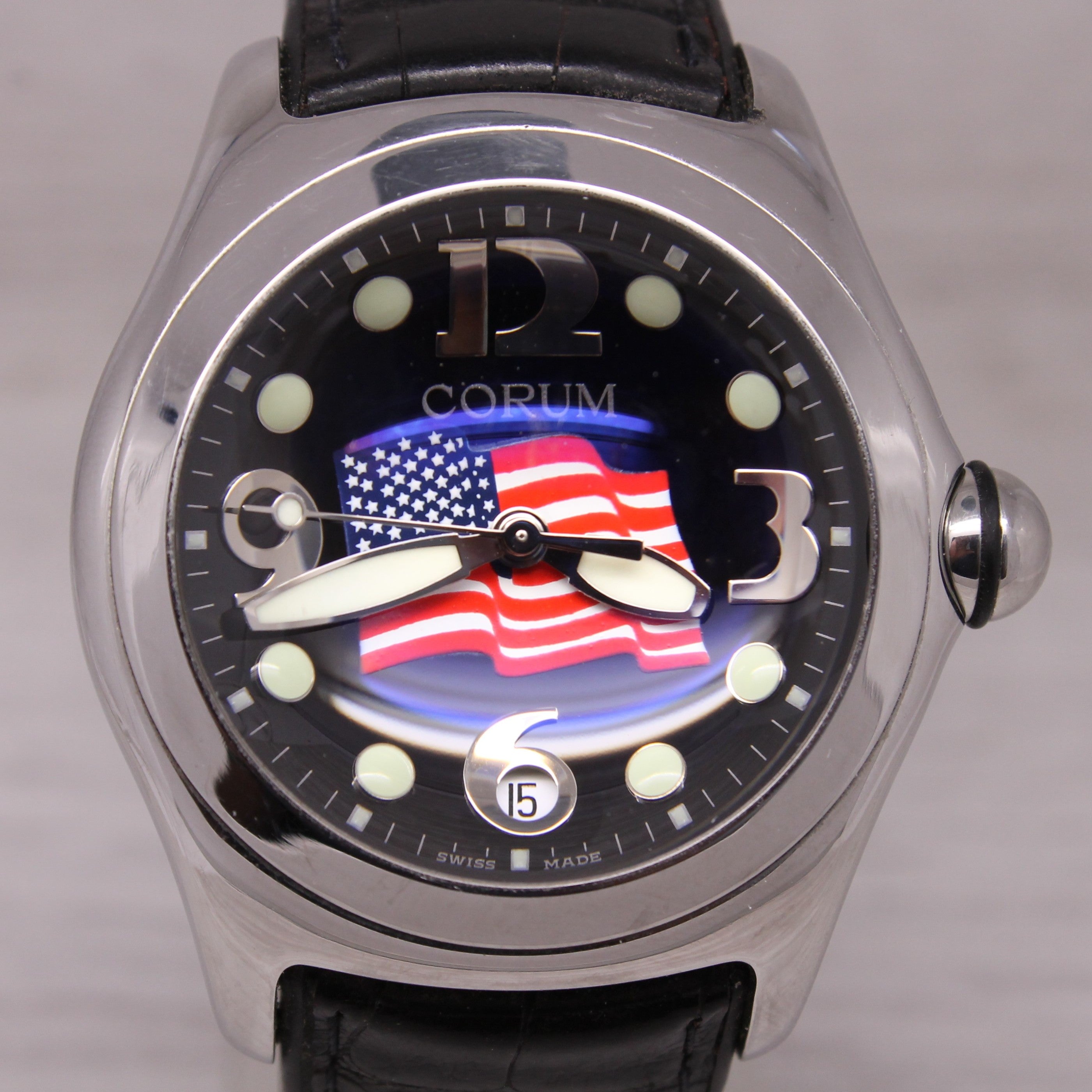 Corum Bubble Limited Edition American Flag Mens Watch Date 45mm Steel Quartz