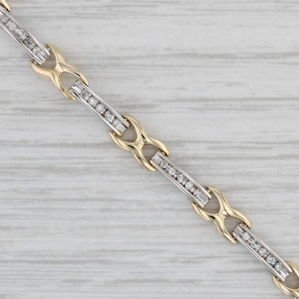 Gray 0.40ctw Diamond Bar X Link Bracelet 10k White Yellow Gold 7.25" 4.1mm