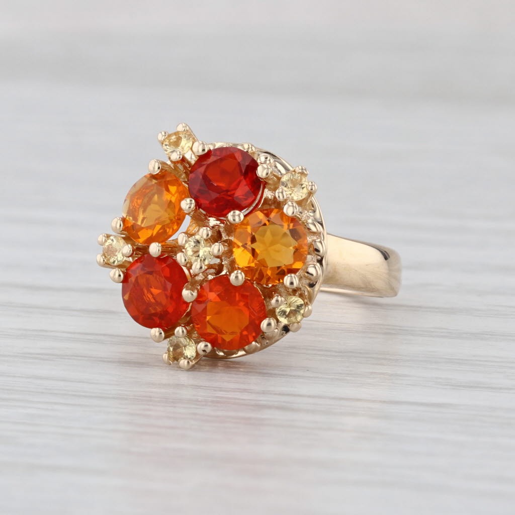 Yellow Orange Fire Opal Cluster Ring 14k Yellow Gold Size 7