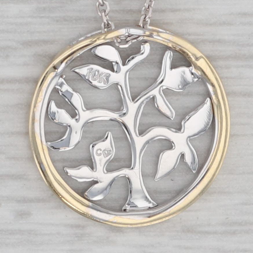 Gray Tree of Life Pendant Necklace 10k White Yellow Gold 16-18" Cable Chain