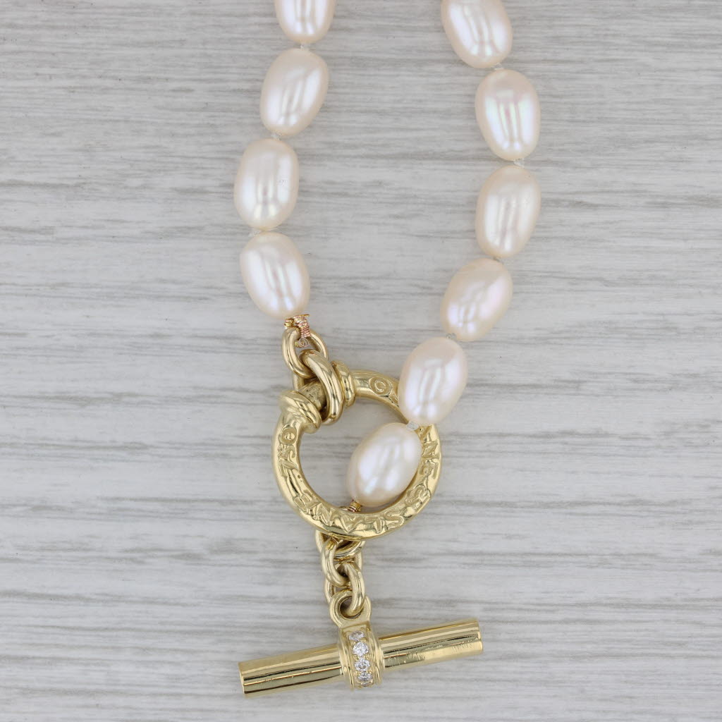 Gray Slane & Slane Cultured Pearl Single Strand Diamond Toggle Clasp 18" 7.5mm