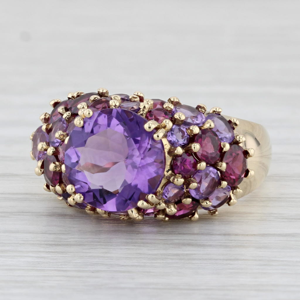 Light Gray 7.24ctw Amethyst Garnet Cocktail Ring 10k Yellow Gold Size 9