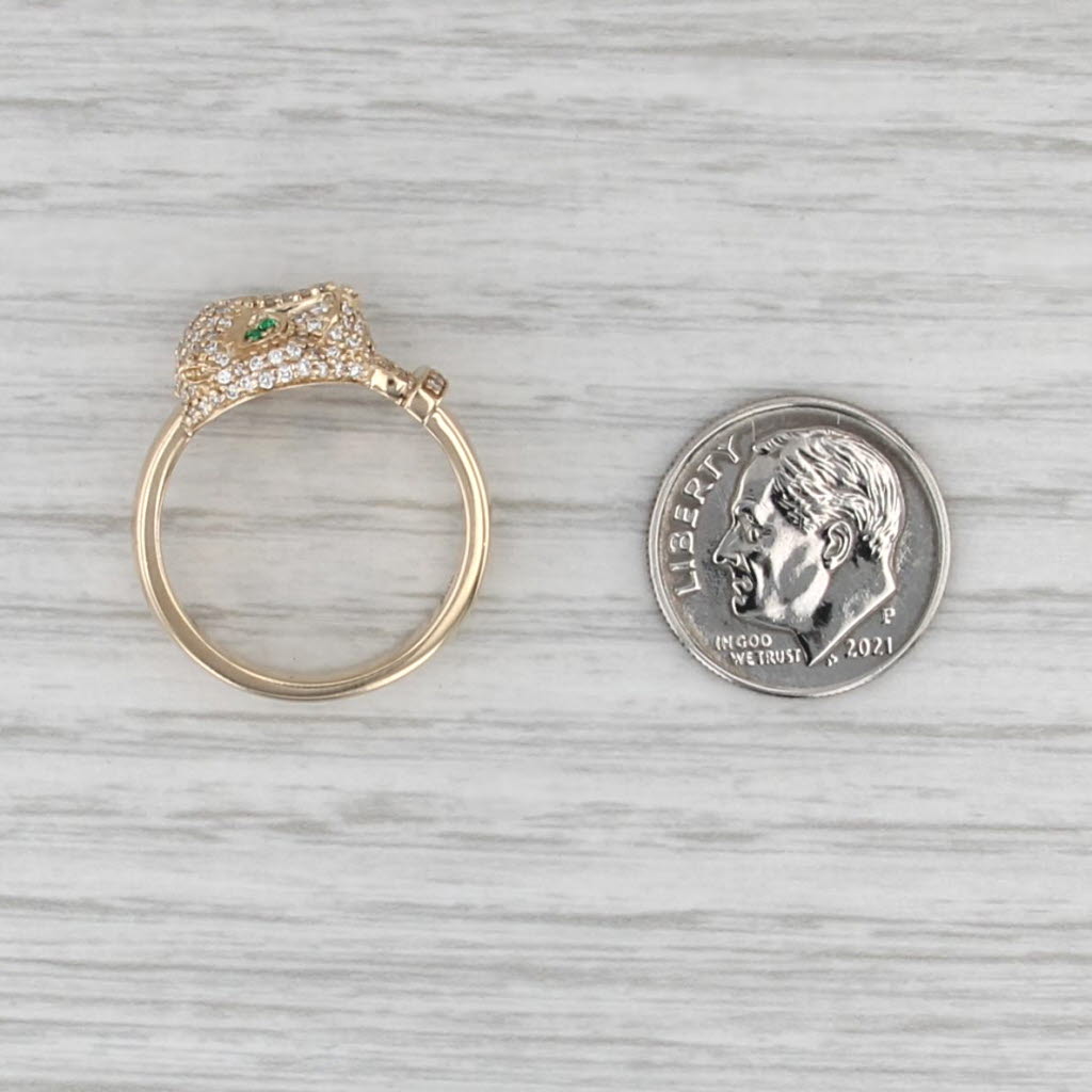 0.29ctw Diamond Panther Door Knocker Ring 10k Yellow Gold Emerald Eyes Size 7.25