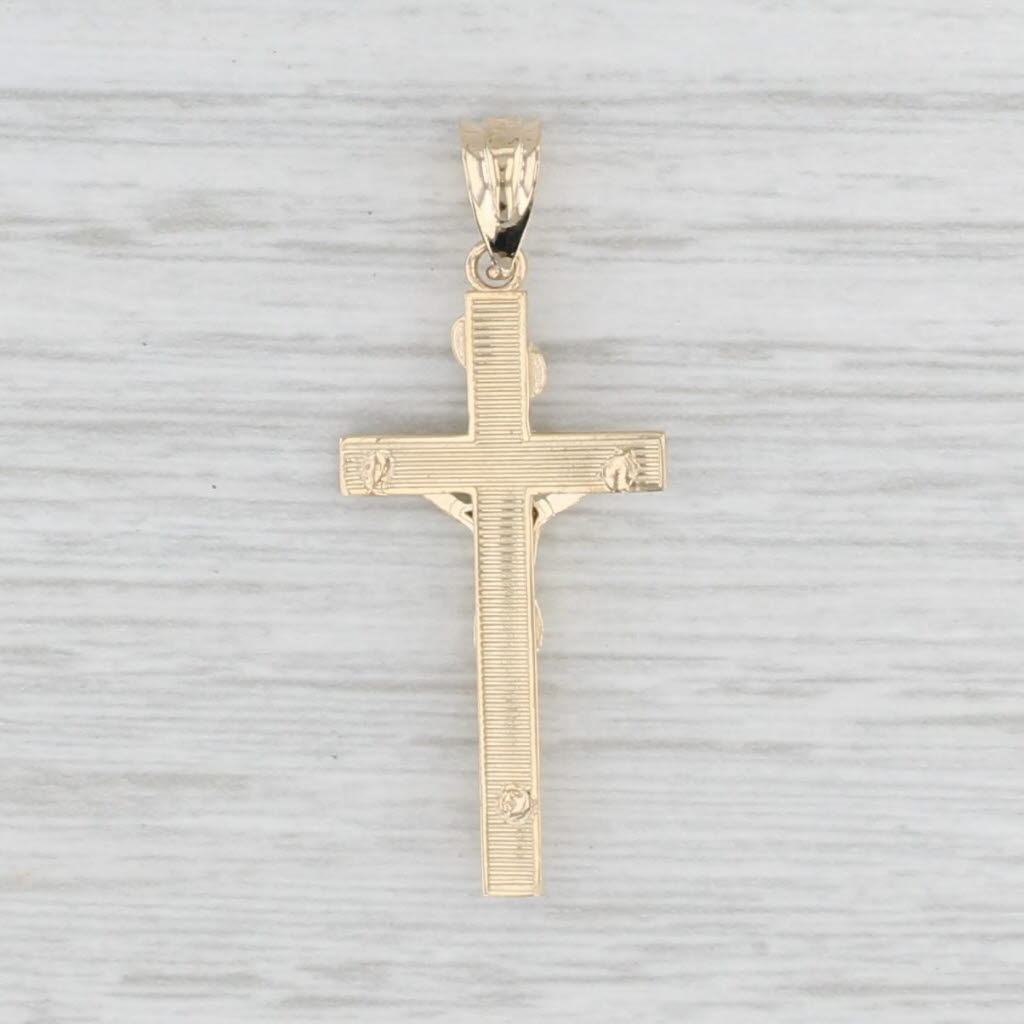 Light Gray Crucifix Cross Pendant 14k Yellow Gold Religious Jewelry Figural