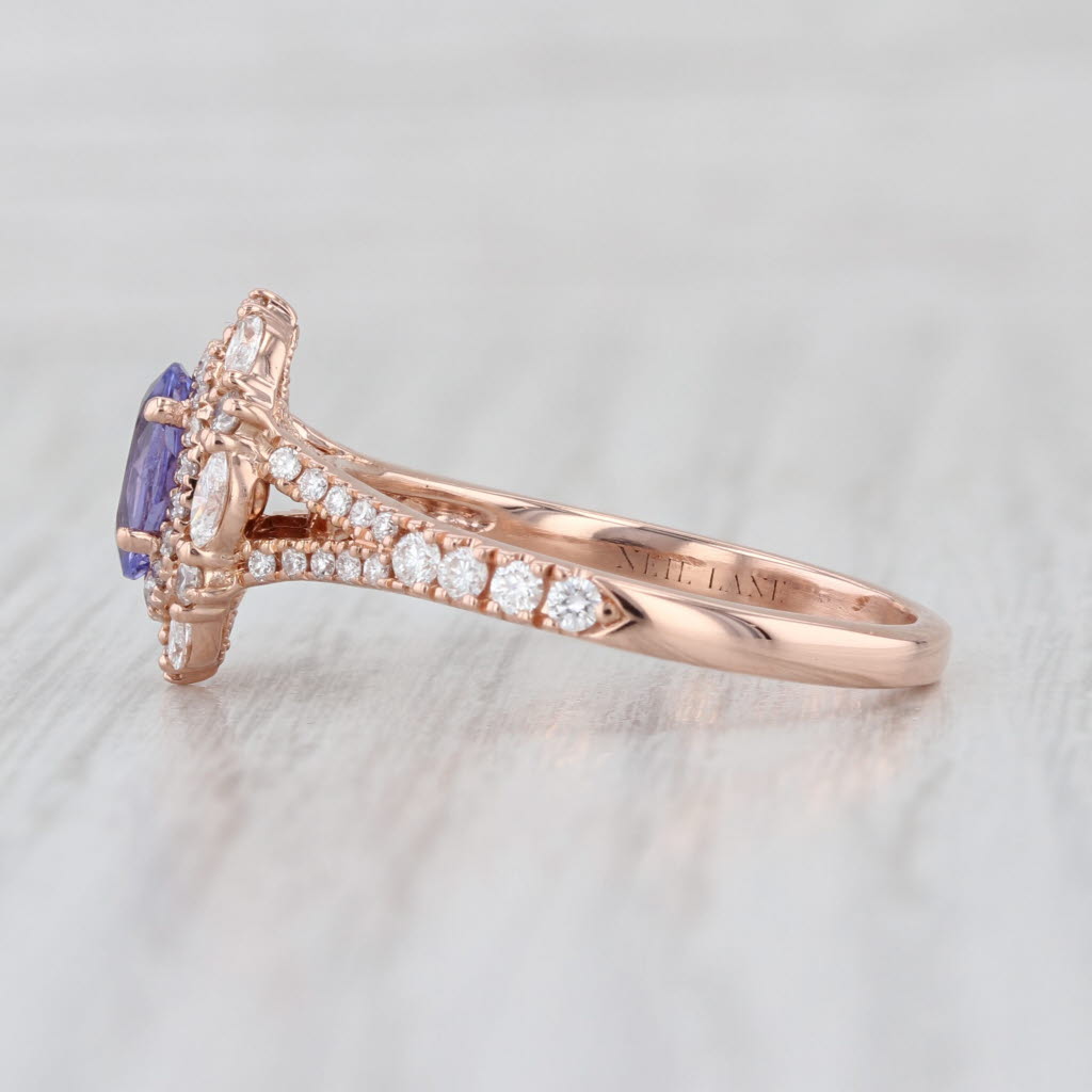 1.50ctw Tanzanite Diamond Halo Ring 14k Rose Gold Engagement Size 8.5