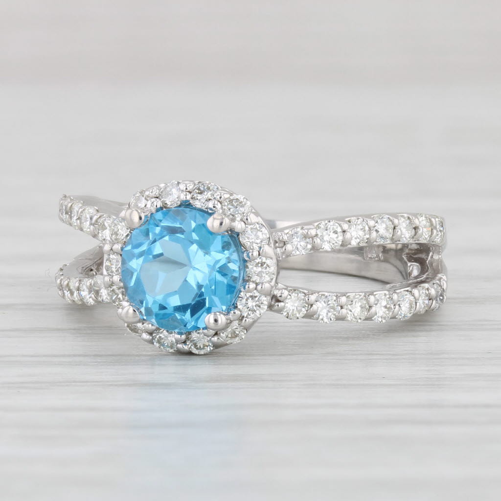 Light Gray 1.98ctw Blue Topaz Diamond Halo Ring 14k White Gold Size 6.5 Engagement