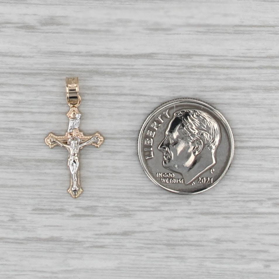 New Small Crucifix Cross Pendant 14k Yellow White Gold