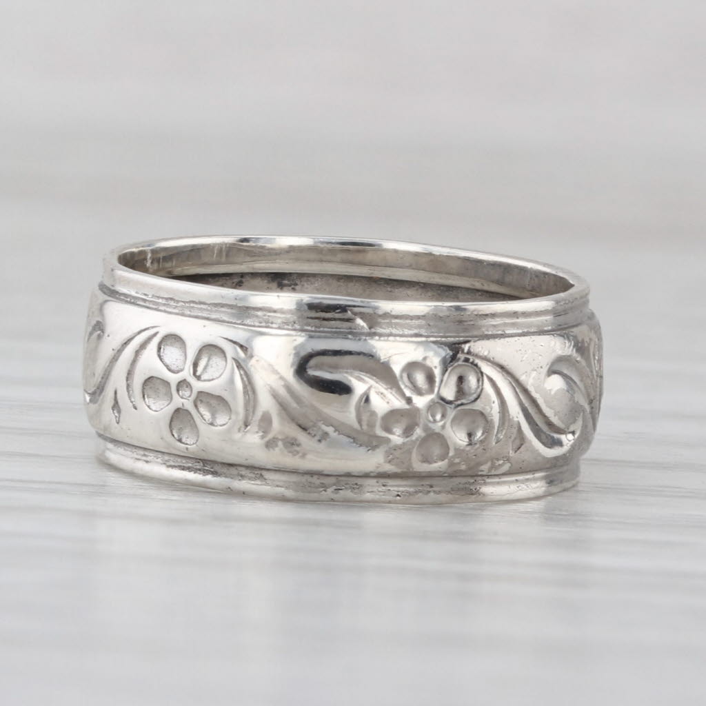 Floral Etched Silver Band Sterling Size 6 Ring Stackable