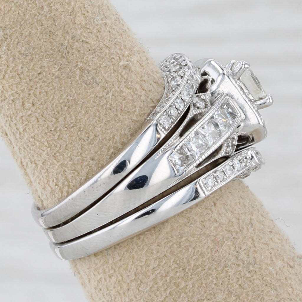 Gray 1.45ctw Diamond Halo Engagement Ring Wedding Band Bridal Set 14k White Gold