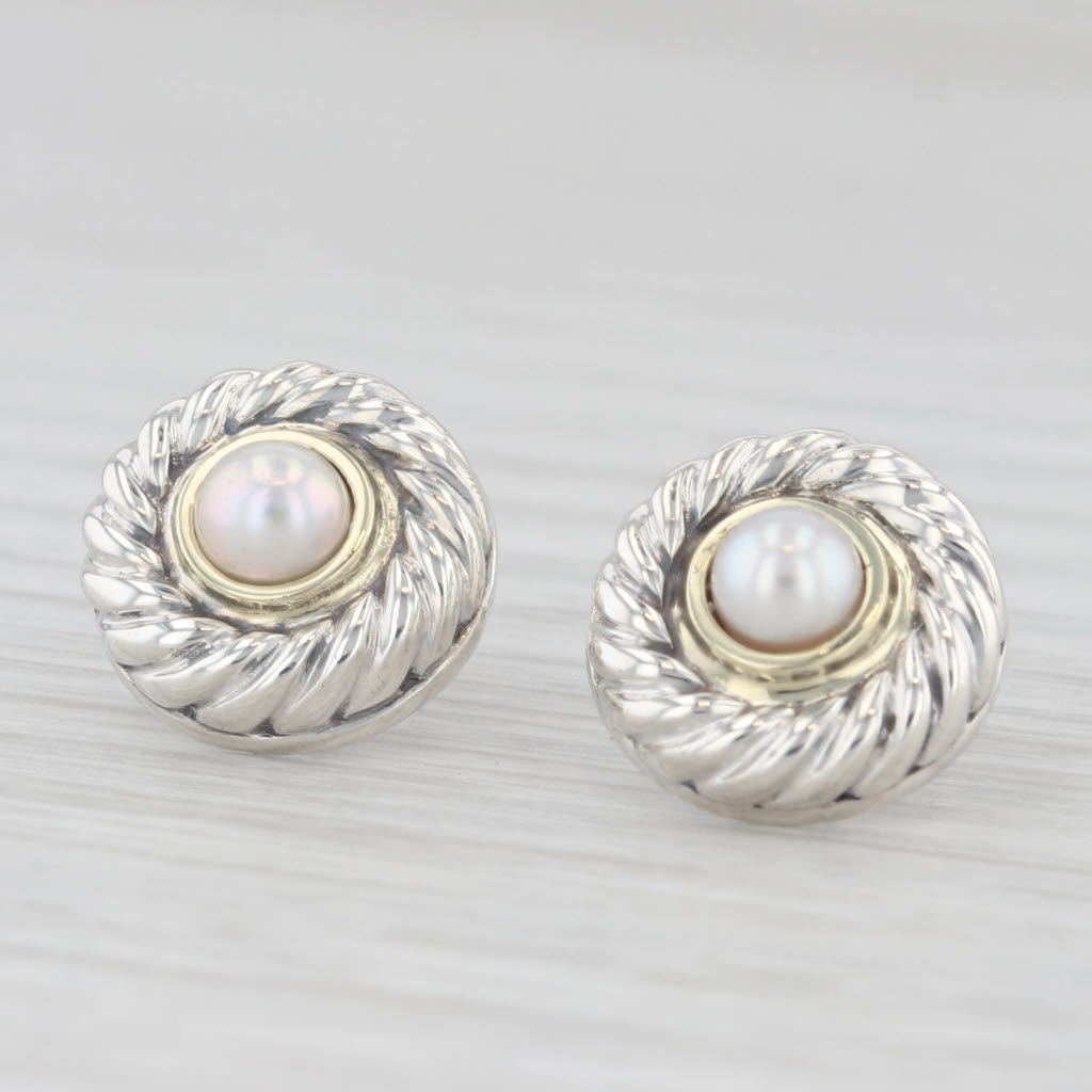 Light Gray David Yurman Cookie Cultured Pearl Stud Earrings Sterling Silver 14k Gold