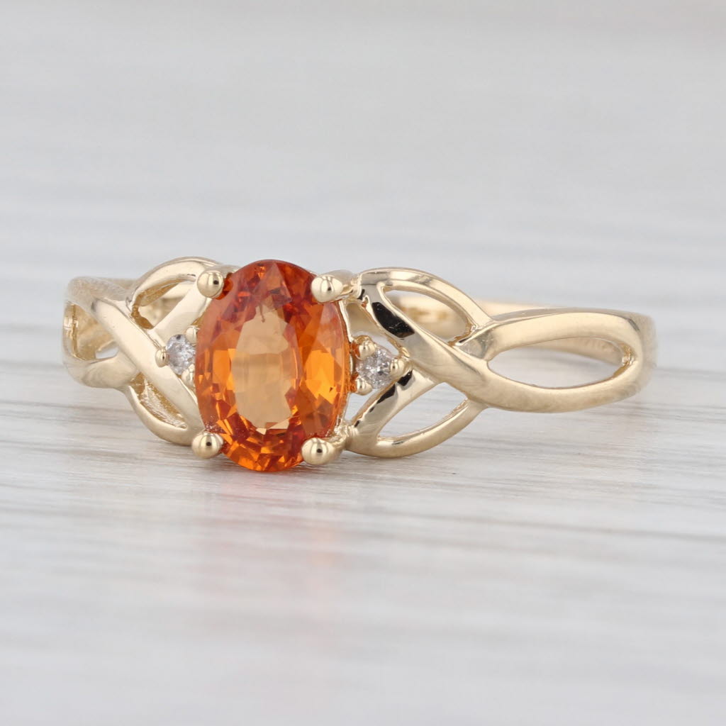 0.98ctw Orange Spessartine Garnet Diamond Ring 14k Yellow Gold Size 8.25