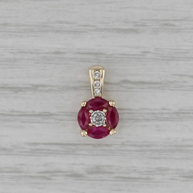 0.80ctw Ruby Diamond Pendant 14k Yellow Gold Small Drop