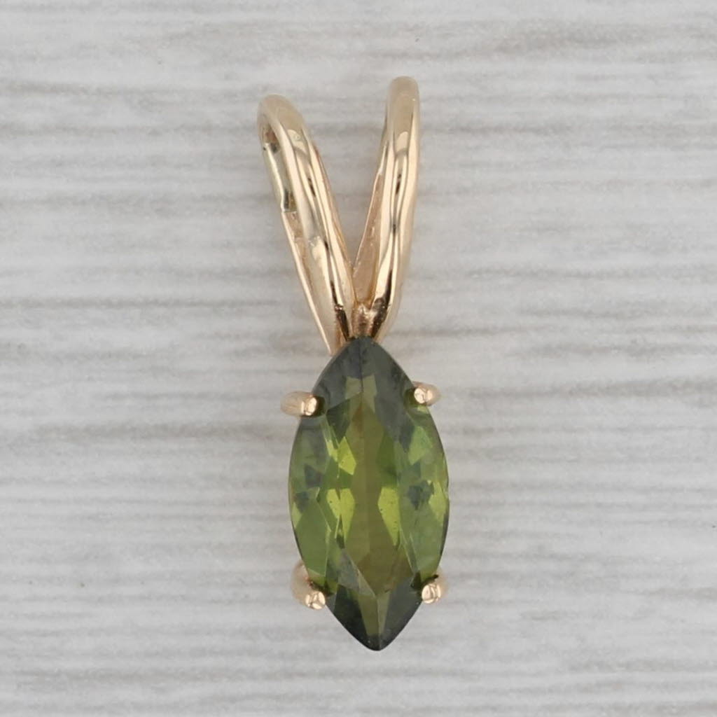 Gray Marquise Solitaire Lab Created Green Spinel Pendant 14k Yellow Gold