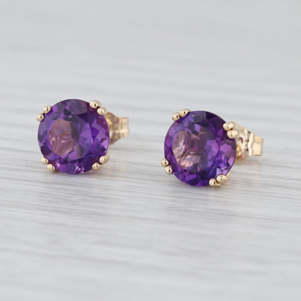 3.50ctw Amethyst Round Solitaire Stud Earrings 14k Yellow Gold Studs
