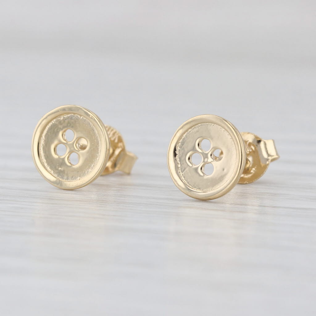 Button Stud Earrings 18k Yellow Gold Small Round Studs