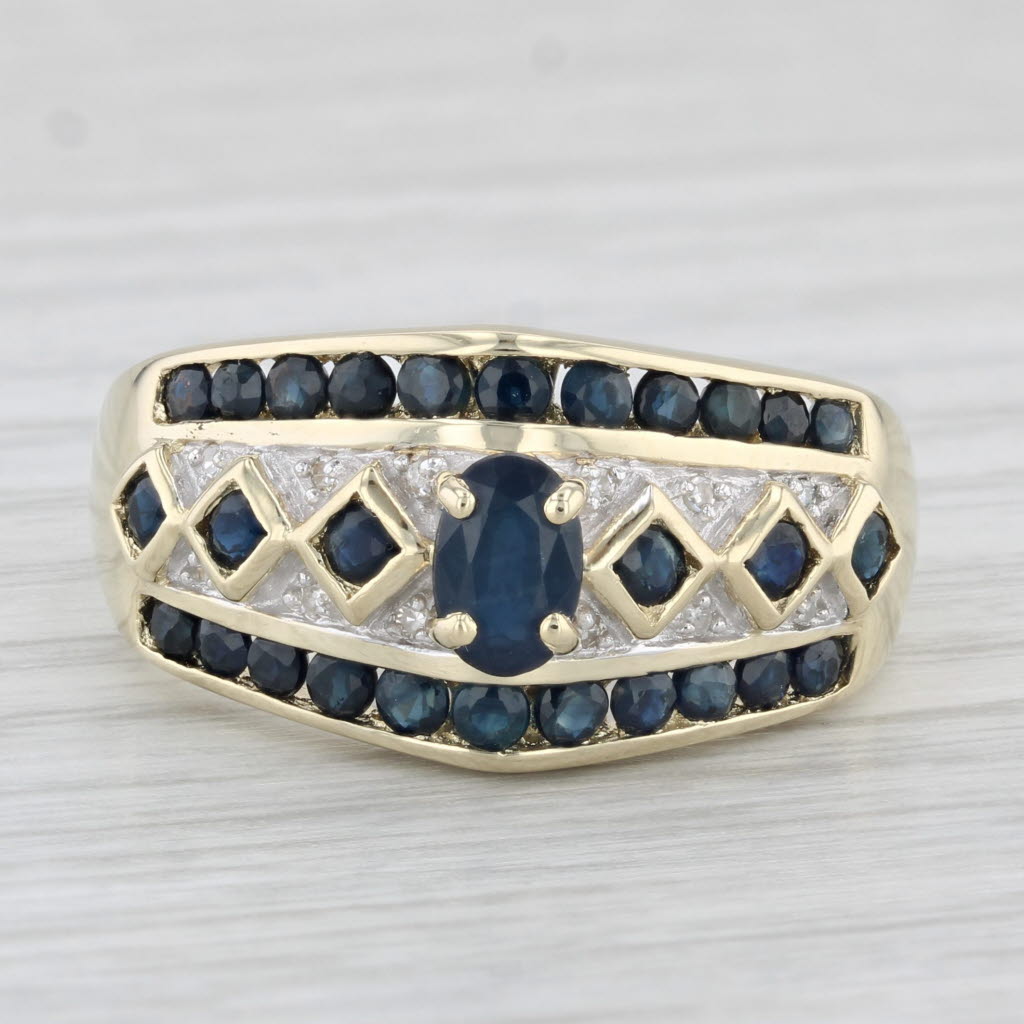 Light Gray 1.15ctw Blue Sapphire Diamond Ring 14k Yellow Gold Size 10.25