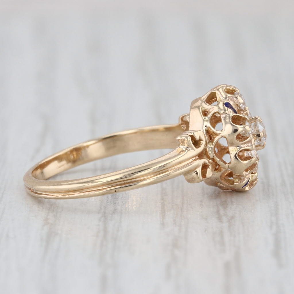 Antique Diamond Ring 14k Yellow Gold Enamel Size 8 Engagement
