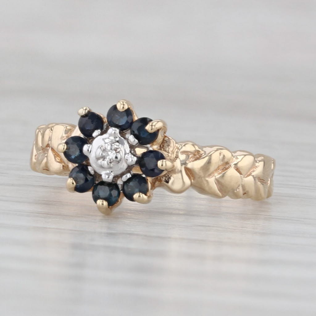Gray 0.24ctw Blue Sapphire Diamond Flower Ring 10k Yellow Gold 4.75