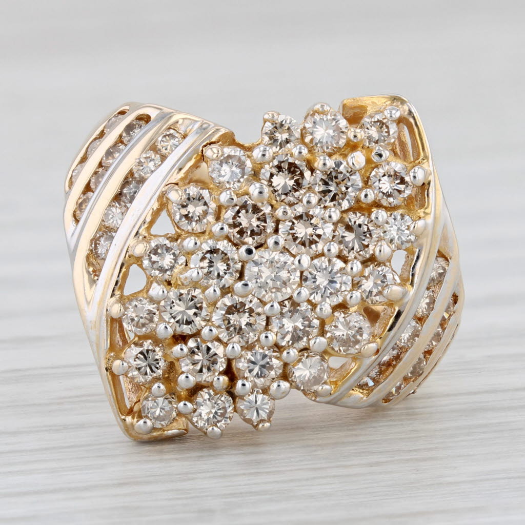 Light Gray 1.40ctw Diamond Cluster Cocktail Ring 10k Yellow Gold Size 6.75