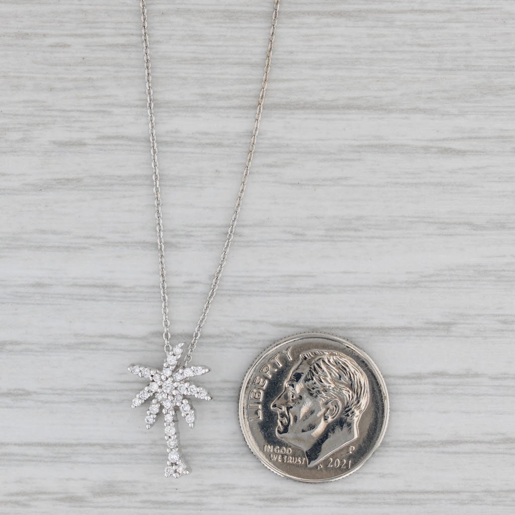 Gray Roberto Coin Tiny Treasures Diamond Palm Tree Pendant Necklace 18k White Gold