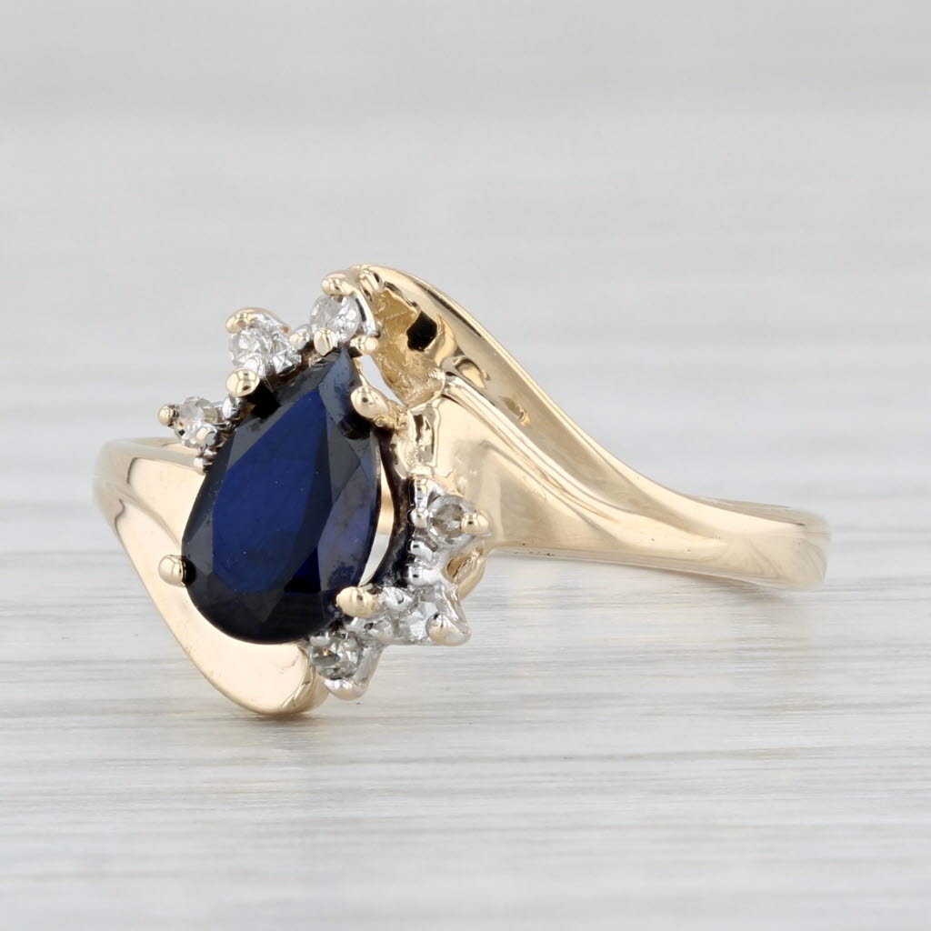 Light Gray 0.99ctw Lab Created Sapphire Diamond Ring 14k Gold Teardrop Bypass Size 7.25