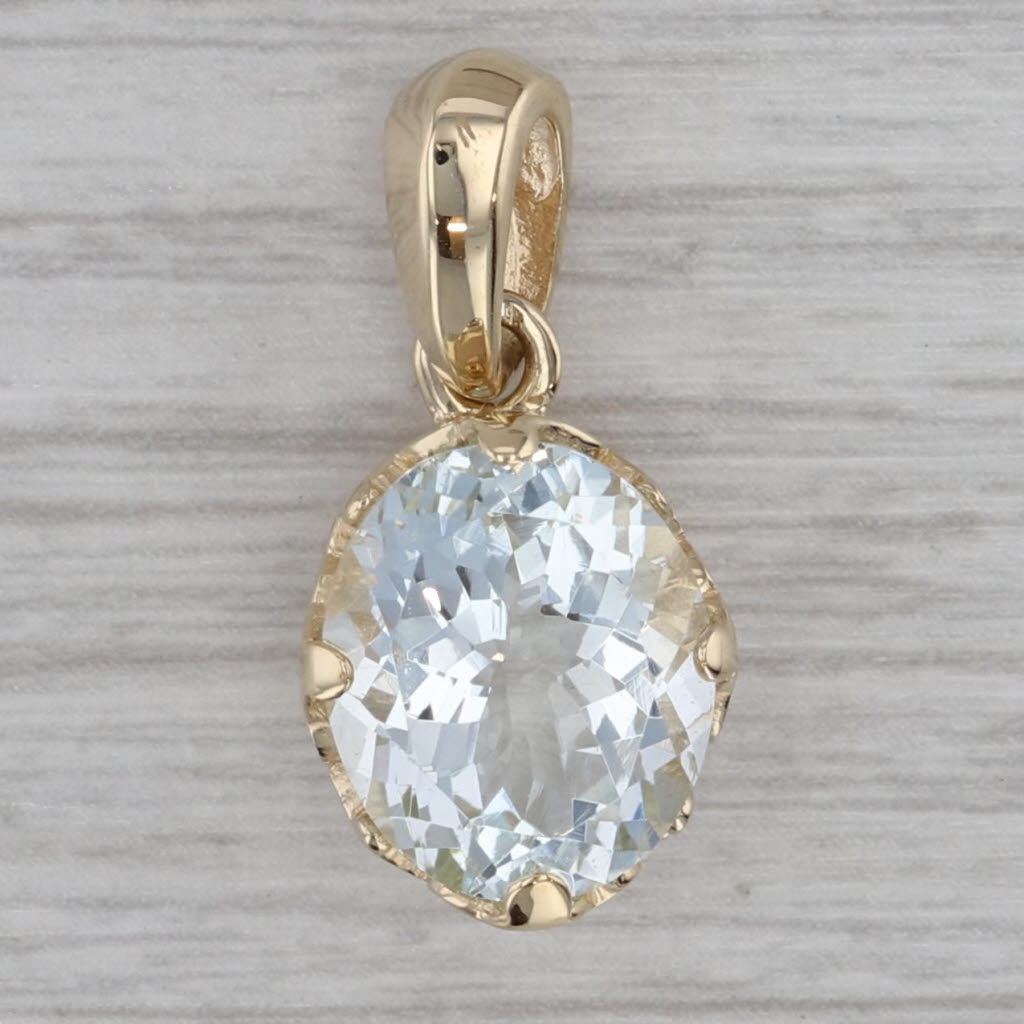 Gray 4.35ctw Aquamarine Portuguese Faceted Oval 14k Yellow Gold Solitaire Pendant