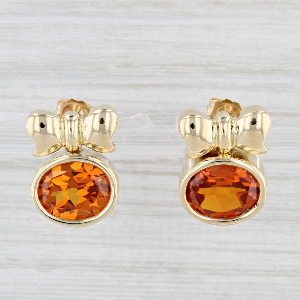 Light Gray 11.60ctw Orange Lab Created Sapphire Bow Earrings 18k Yellow Gold Pierced Drops