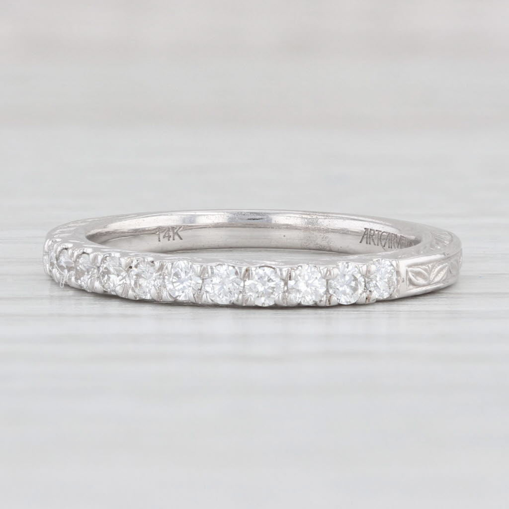 Light Gray New 0.33ctw Diamond Wedding Band 14k White Gold Sz 6.5 Stackable Ring Art Carved