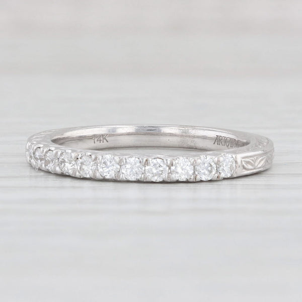 Light Gray New 0.33ctw Diamond Wedding Band 14k White Gold Sz 6.5 Stackable Ring Art Carved