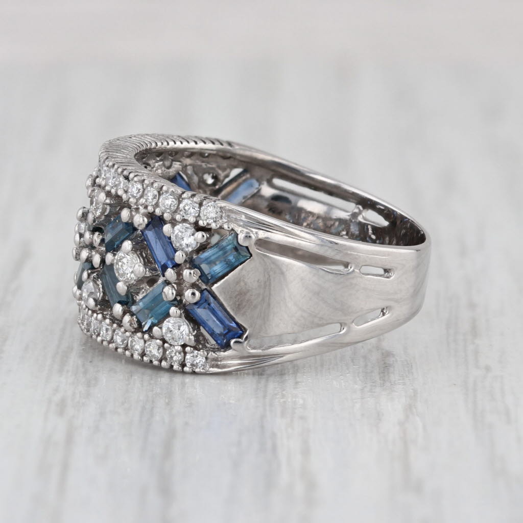 2.10ctw Blue Sapphire Diamond Ring 14k White Gold Size 8.5 Wide Band Cocktail