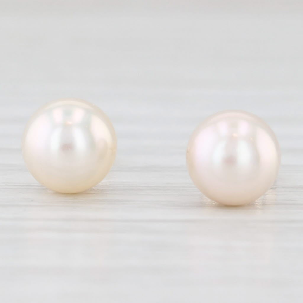 Light Gray 6.6mm Cultured Pearl Stud Earrings 14k Yellow Gold Round Solitaire Studs