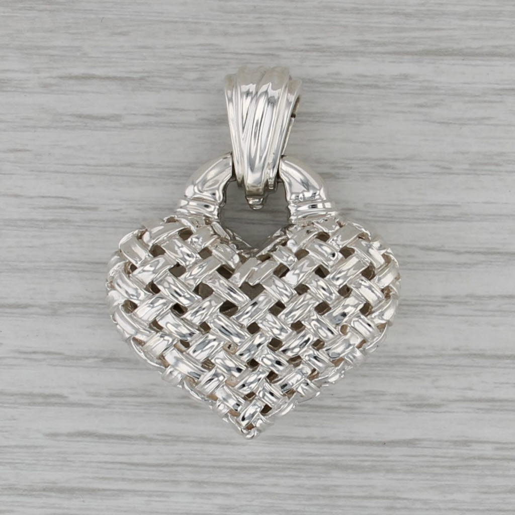 Slane & Slane Large Basketweave Heart Pendant Sterling Silver Enhancer Clip Bail