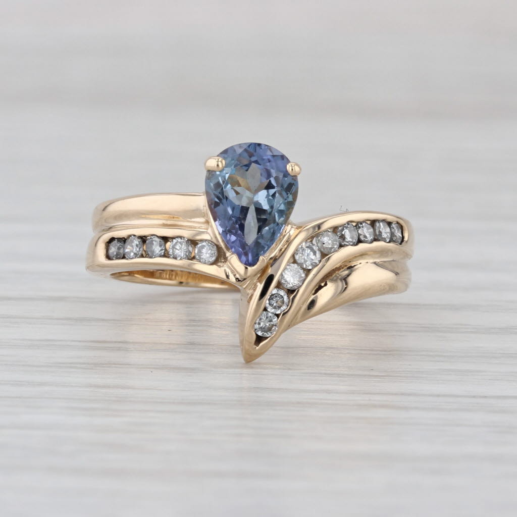 1.22ctw Pear Tanzanite Diamond Bypass Ring 14k Yellow Gold Size 7.25