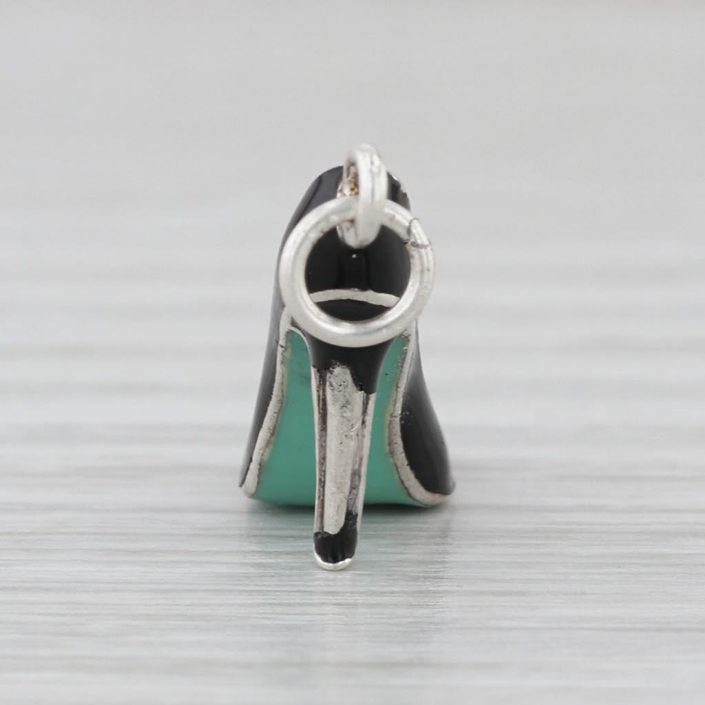 Tiffany Stiletto Charm Sterling Silver Black Enamel High Heel Pendant