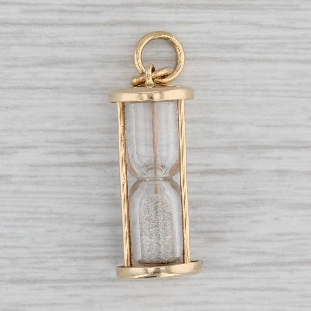 Gray Vintage Hour Glass Charm 14k Yellow Gold Sand Pendant