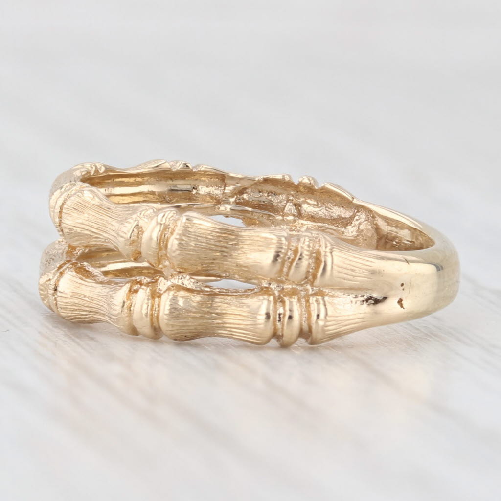 Light Gray Bamboo Double Band Ring 14k Yellow Gold Size 6.75 Textured Finish