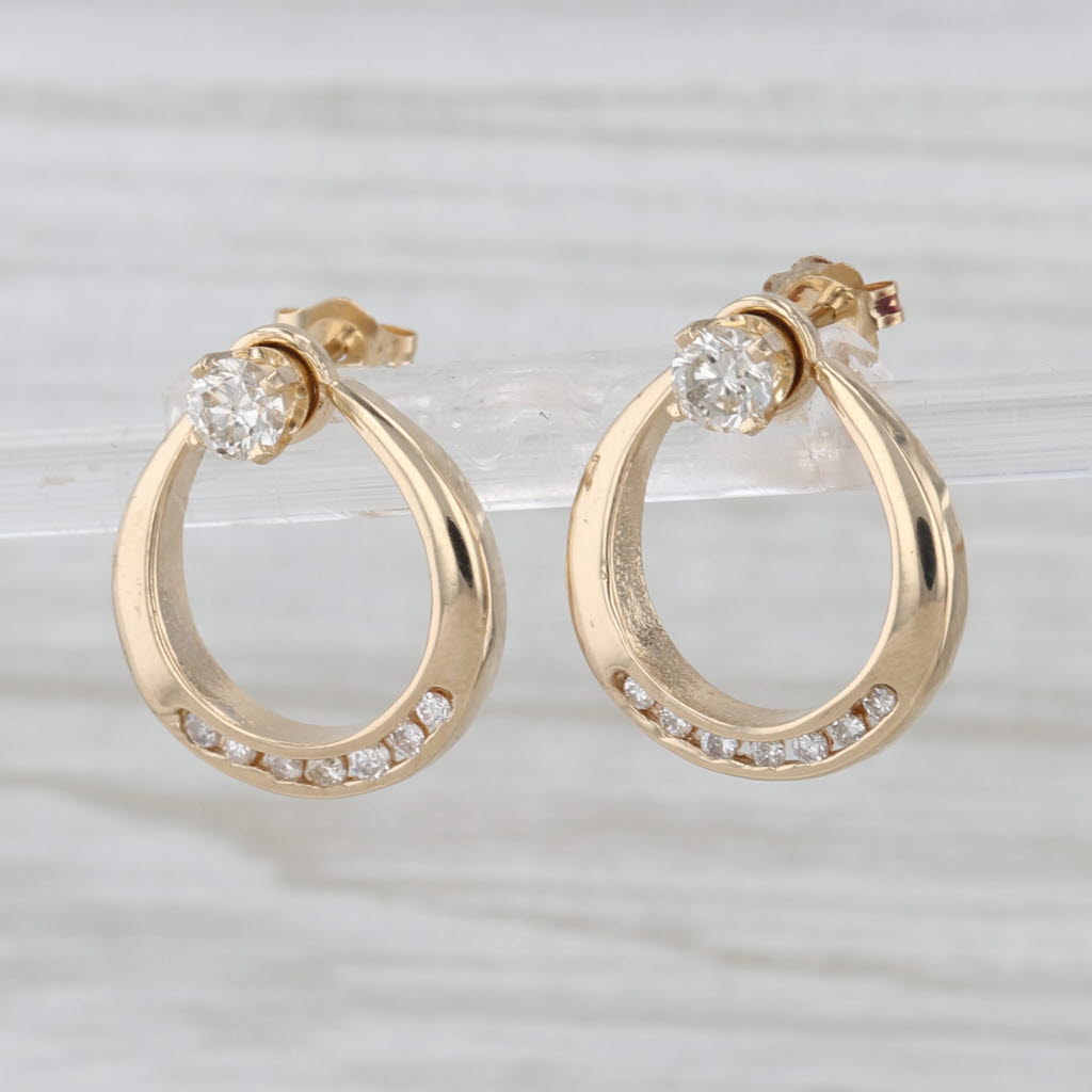 0.60ctw Diamond Stud Earrings w/ Jackets 14k Yellow Gold Convertible
