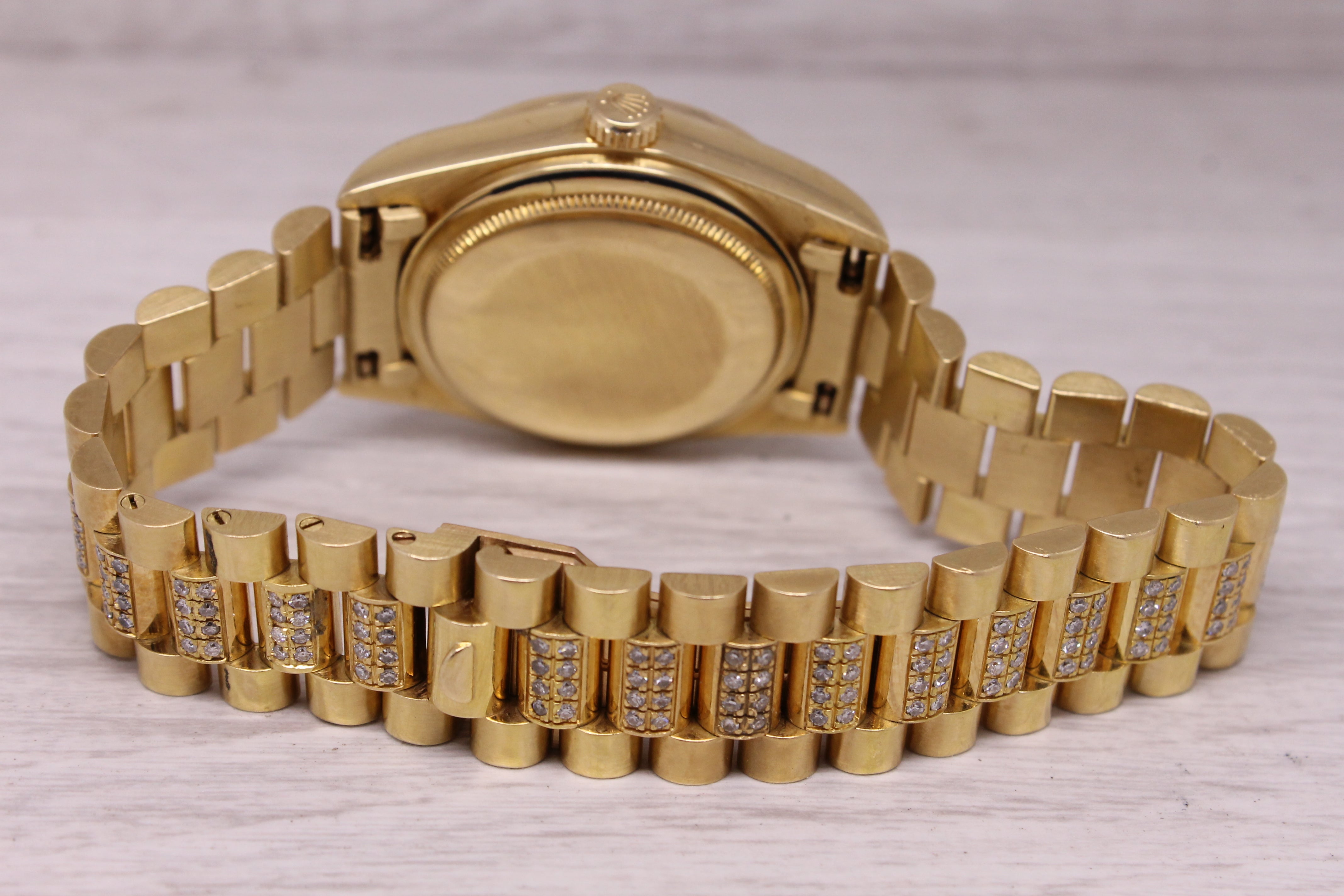 Vintage 1984 Rolex Day Date President 18038 18k Gold & Diamond Custom Bracelet