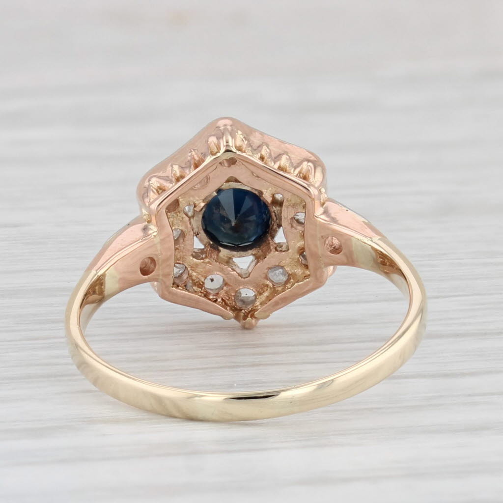 Light Gray 0.50ctw Blue Sapphire Diamond Ring 12k Gold Platinum Vintage Engagement Size 6