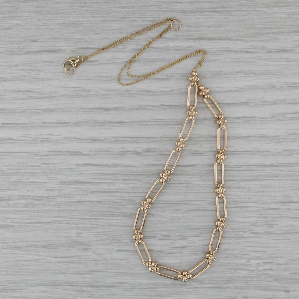 Bead Clusters Oval Link Necklace 14k Yellow Gold Cable Chain 16" 18"