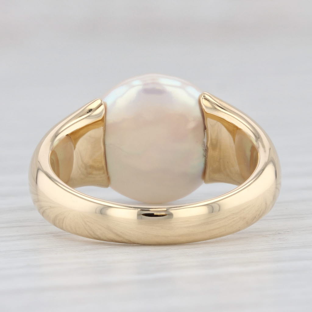 Light Gray Yuel Cultured Button Pearl Solitaire Ring 18k Yellow Gold Size 7