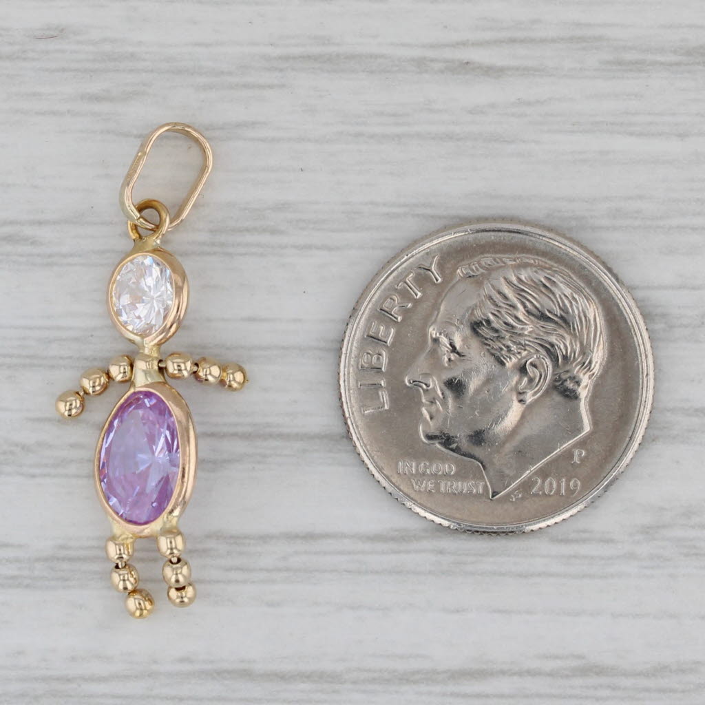 Gray Birthstone Doll Child Pendant 14k Gold Purple Cubic Zirconia February Charm