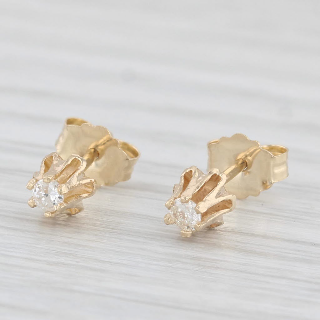 Light Gray Round Diamond Solitaire Buttercup Stud Earrings 14k Yellow Gold