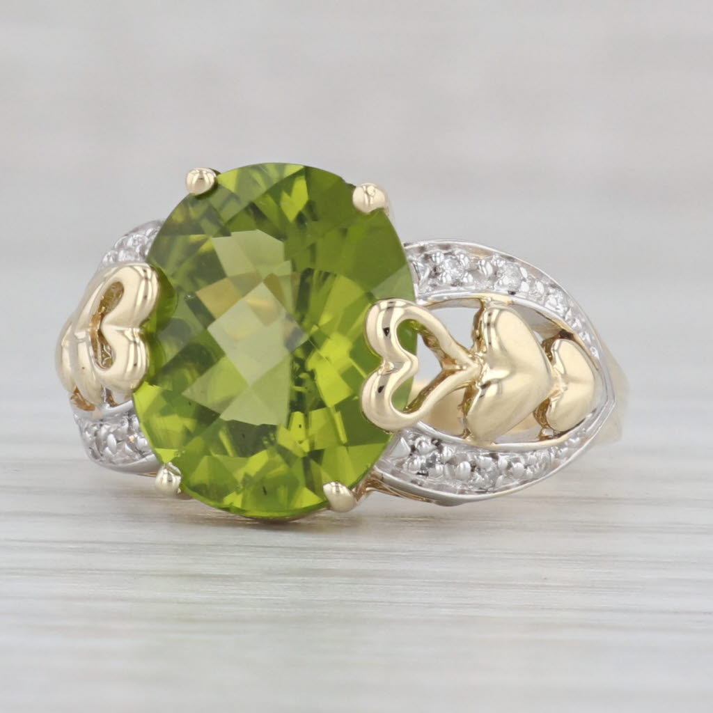 Gray 5.57ctw Oval Peridot Diamond Ring 14k Yellow Gold Sz 7.75 Cocktail Heart Accents