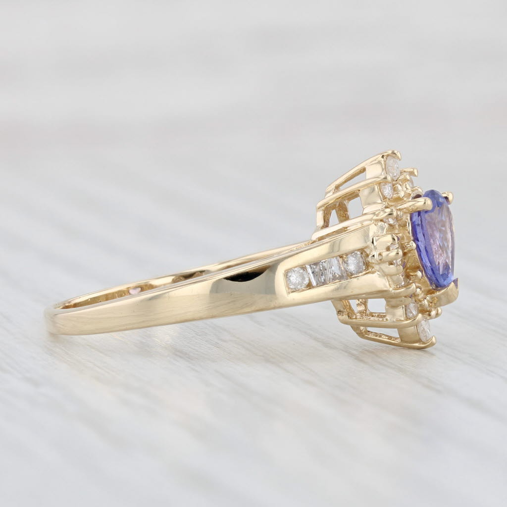 Light Gray 0.92ctw Pear Tanzanite Diamond Halo Ring 14k Yellow Gold Size 9.5