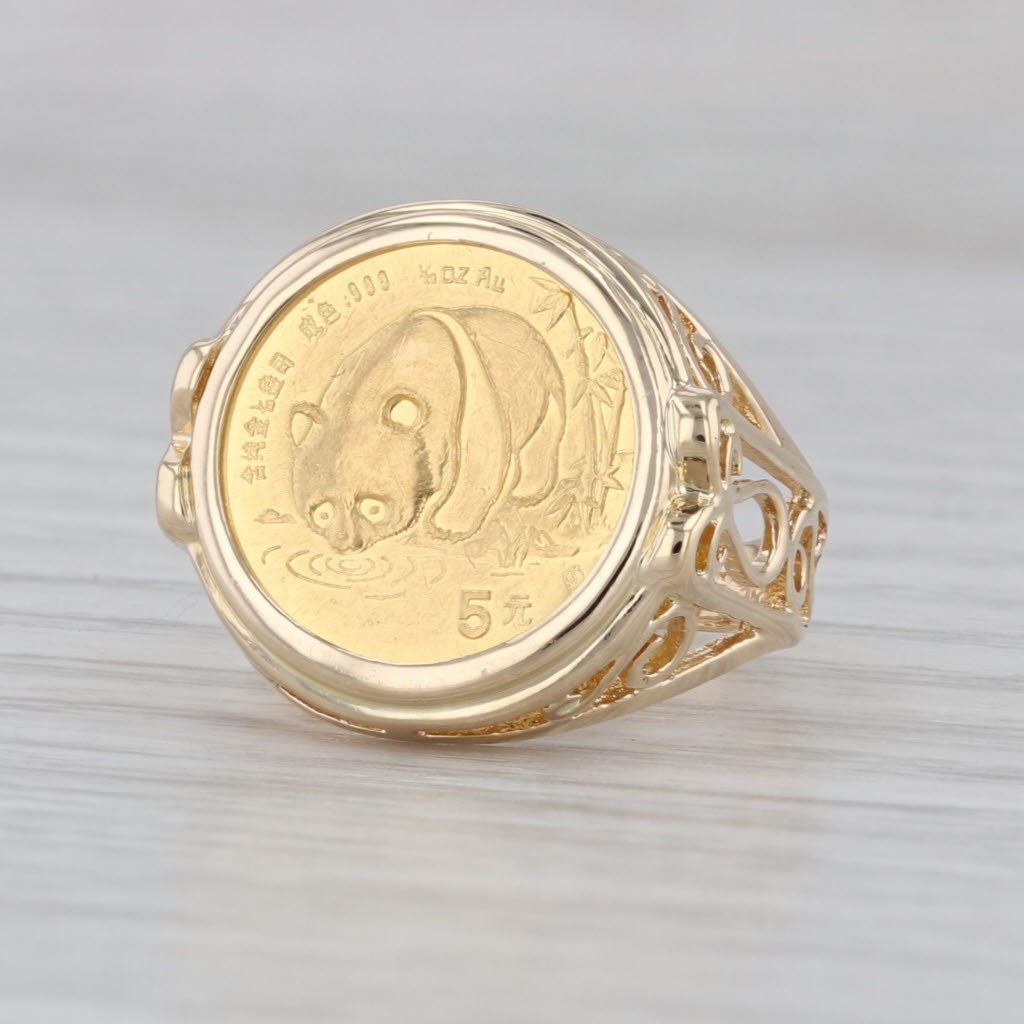1983 5 Yuan Chinese Panda Coin Ring 14k 24k Yellow Gold Size 5.5