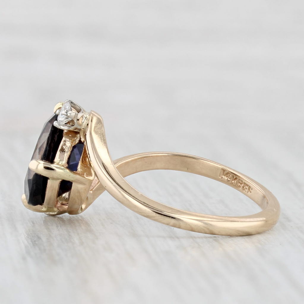 Light Gray 2.42ctw Blue Iolite Diamond Ring 14k Yellow Gold Size 6.5 Bypass